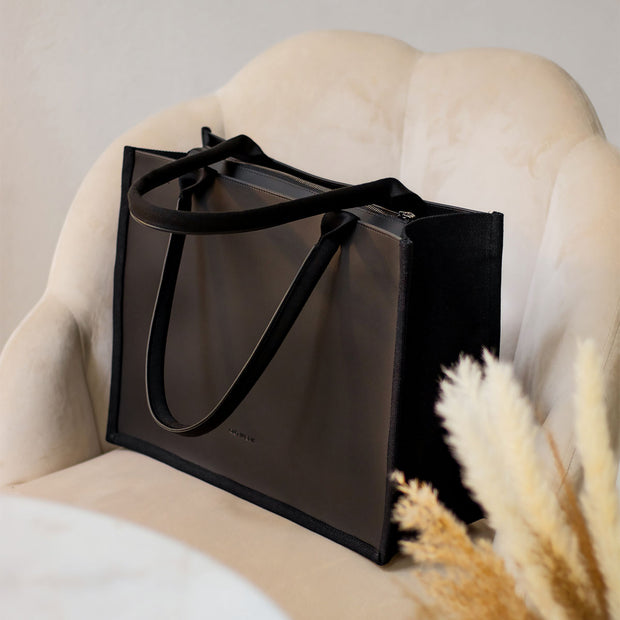 GUTWERK große schwarze shopper book tote Handtasche mit Reißverschluss
